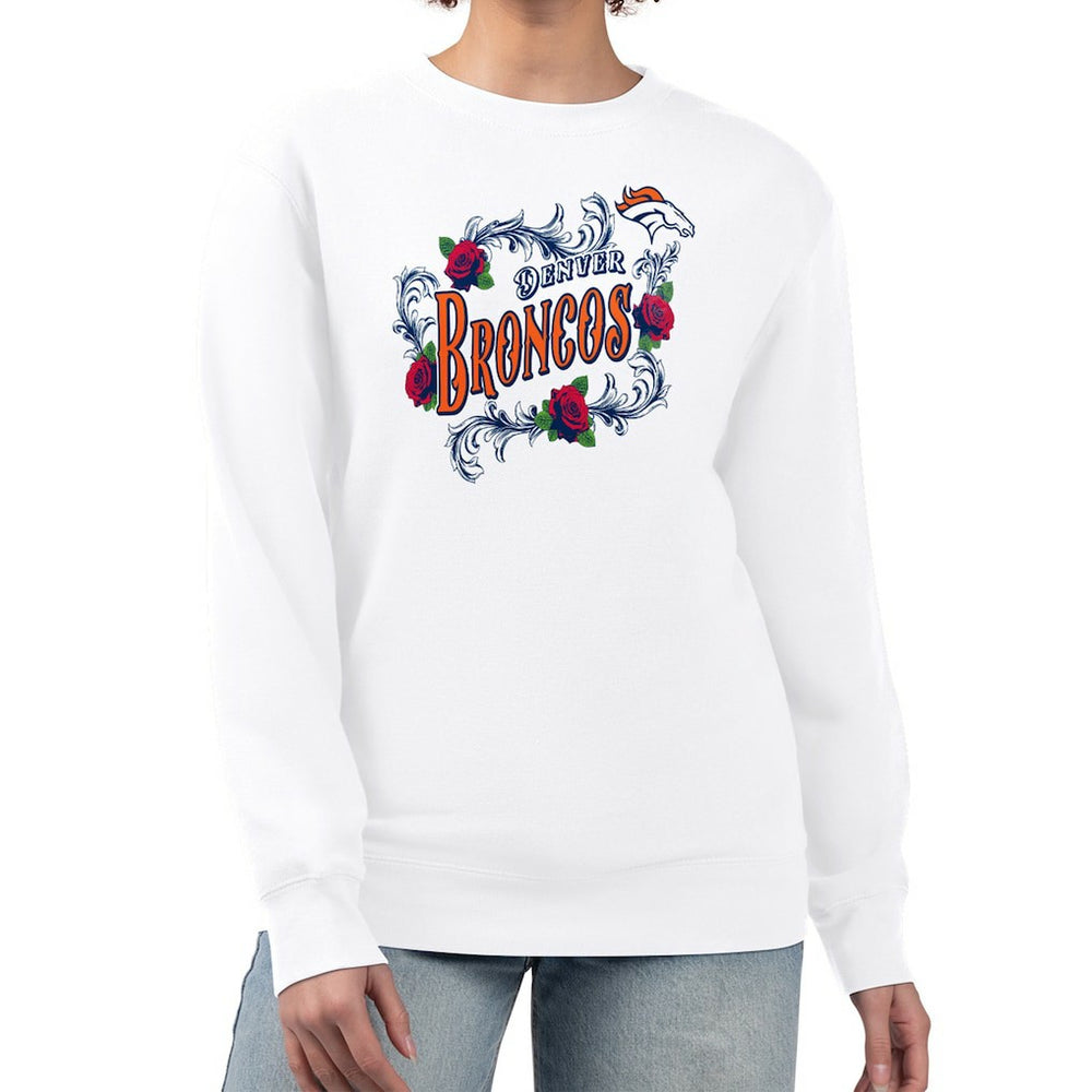 Denver Broncos G-III 4Her by Carl Banks Women's Roses Fleece Tri-Blend Pullover Sweatshirt - White discount