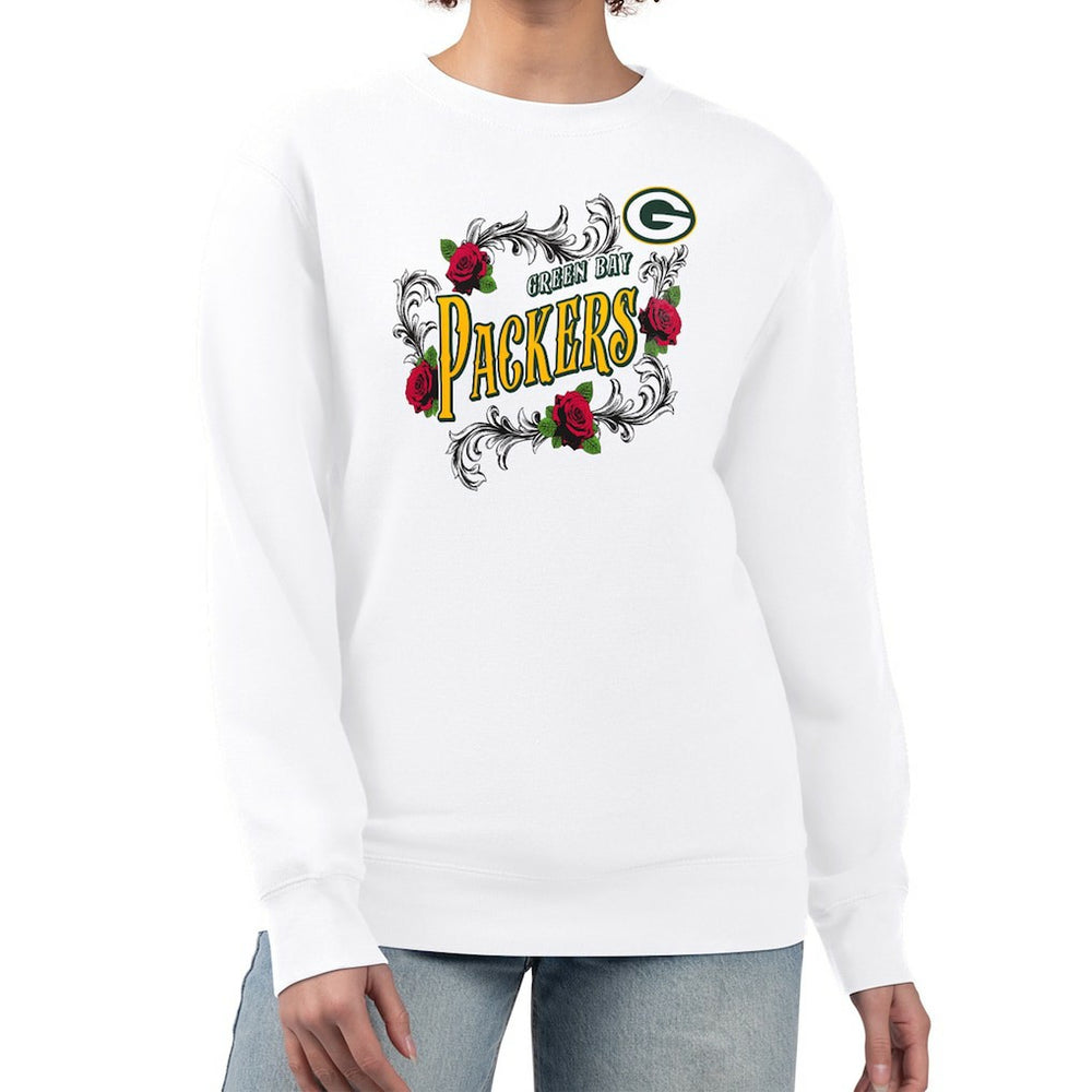 Green Bay Packers G-III 4Her by Carl Banks Women's Roses Fleece Tri-Blend Pullover Sweatshirt - White sale