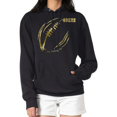 San Francisco 49ers G-III 4Her by Carl Banks Women's Metallic Print Football Sketch Fleece Pullover Hoodie - Black discount