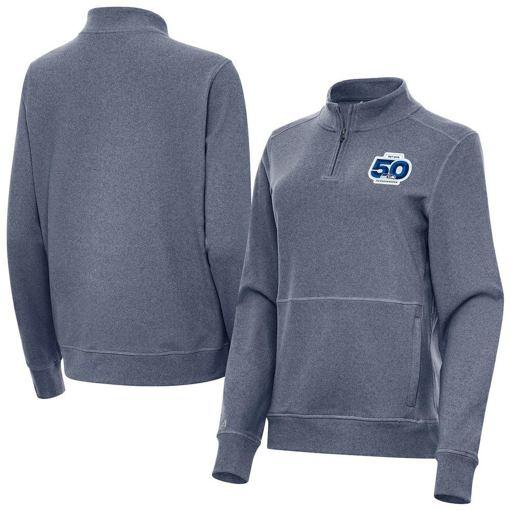 Seattle Seahawks Antigua Women's 50th Season Crush Quarter-Zip Pullover - Heather Navy online