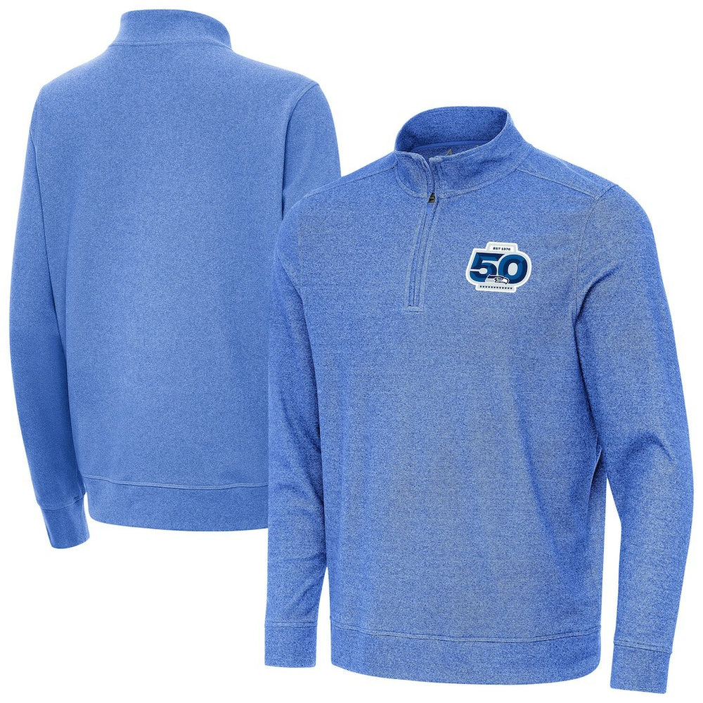 Seattle Seahawks Antigua 50th Season Subtle Quarter-Zip Pullover - Heather Royal online