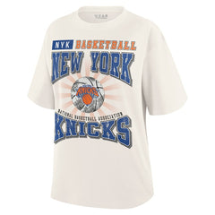 New York Knicks WEAR by Erin Andrews Women's Ball Boyfriend T-Shirt - Cream outlet