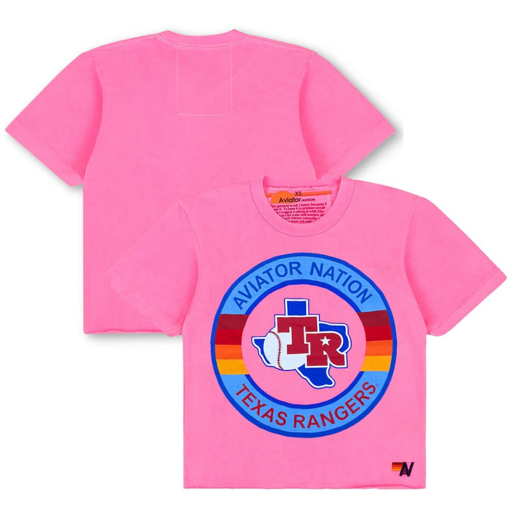 Texas Rangers Aviator Nation x MLB Women's Tri-Blend Boyfriend T-Shirt Pink