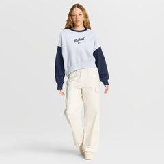 Detroit Tigers Women's Oversized High Hip Fleece Sweatshirt White/Navy
