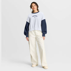 Milwaukee Brewers Women's Oversized High Hip Fleece Sweatshirt White/Navy
