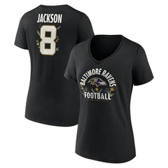 Lamar Jackson Baltimore Ravens Women's Floral Name & Number V-Neck T-Shirt - Black sale