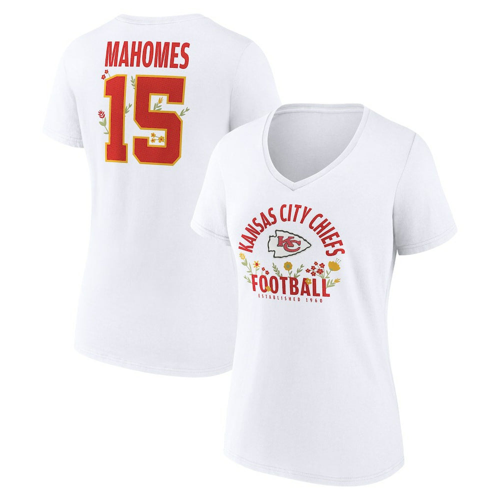 Patrick Mahomes Kansas City Chiefs Women's Floral Name & Number V-Neck T-Shirt - White for sale