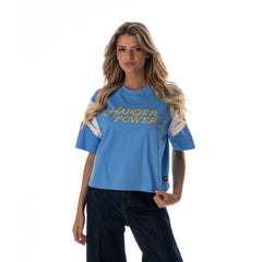 Los Angeles Chargers The Wild Collective Women's Charger Power Contrast Sleeve Insert T-Shirt - Powder Blue cheap