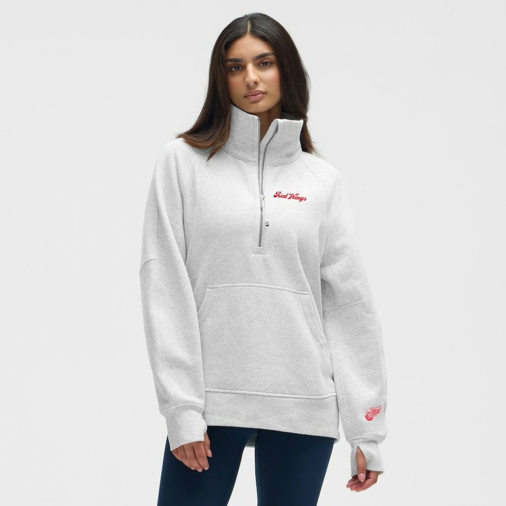 Detroit Red Wings lululemon Women's Long Scuba Oversized Half-Zip Funnel Neck - Heathered Core Ultra Light Grey