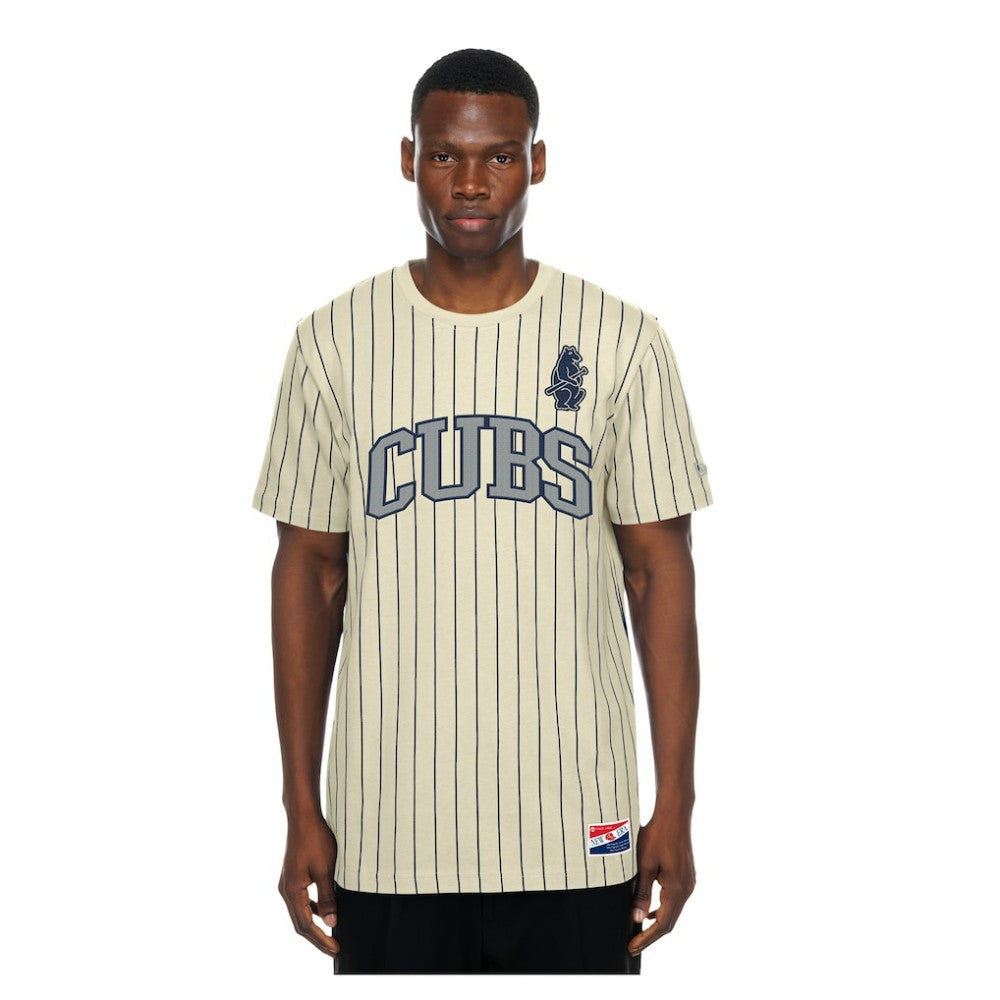 Chicago Cubs Throwback Meshback Pinstripe T-Shirt Cream