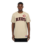 Cincinnati Reds Throwback Meshback Pinstripe T-Shirt Cream