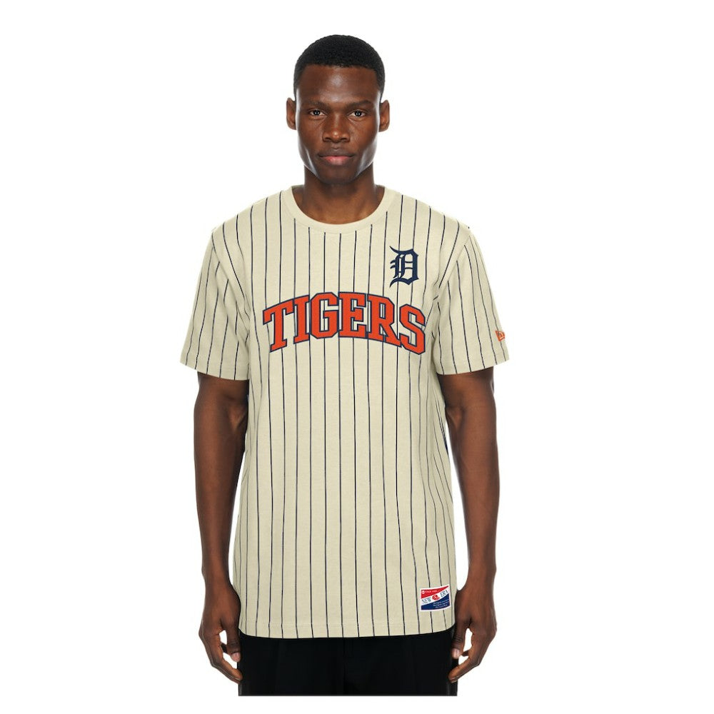 Detroit Tigers Throwback Meshback Pinstripe T-Shirt Cream