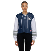 New York Yankees Women's Boxy Lace-Up Hoodie Navy