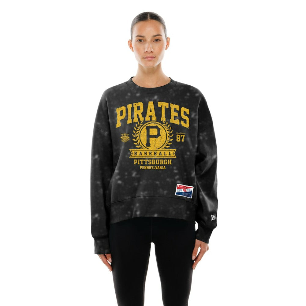 Pittsburgh Pirates Women's Throwback Oversized Boxy Sweatshirt Black