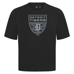 Detroit Tigers Levelwear Oversized Luxe Signature Knit Buckler T-Shirt Black