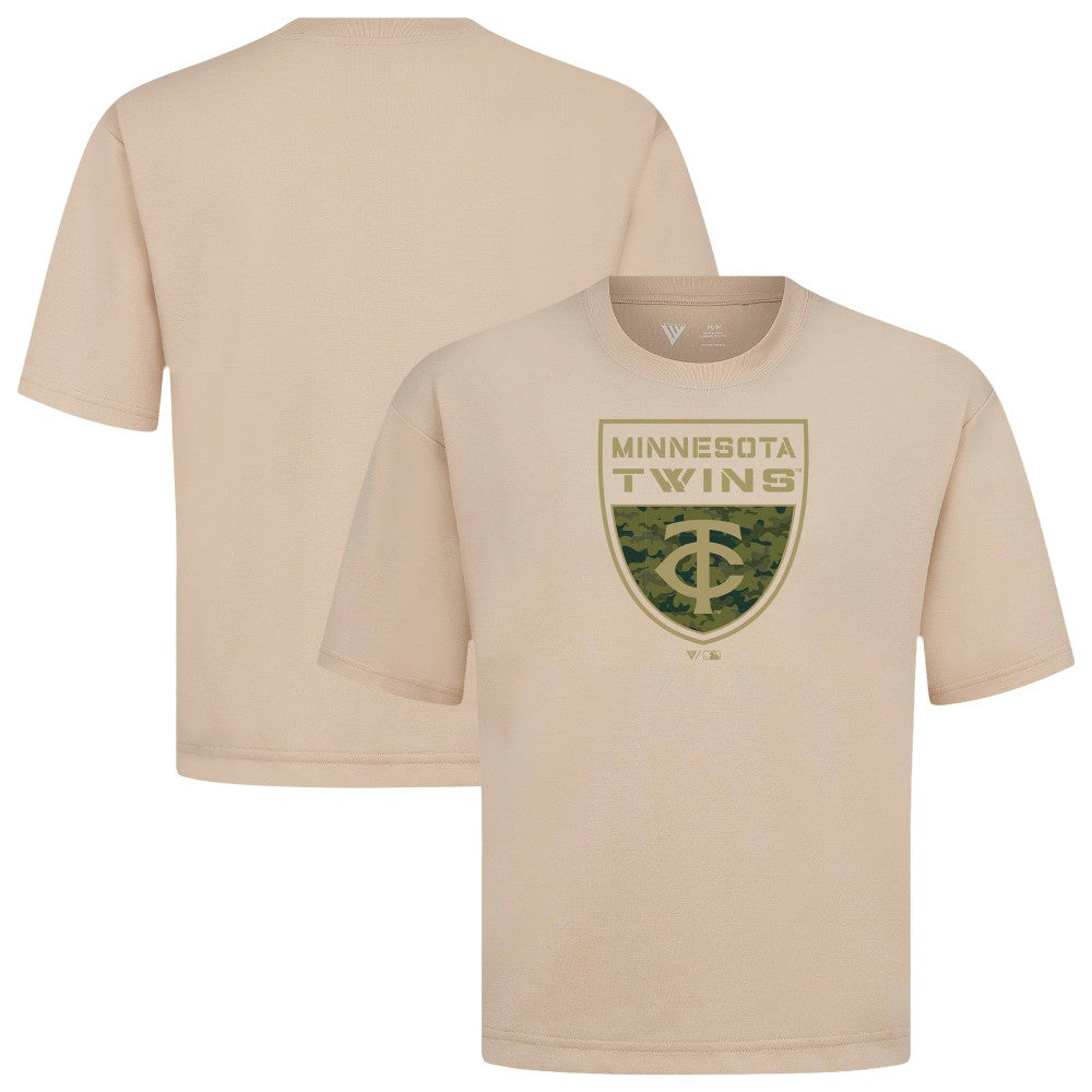 Minnesota Twins Levelwear Oversized Luxe Signature Knit Buckler T-Shirt Khaki