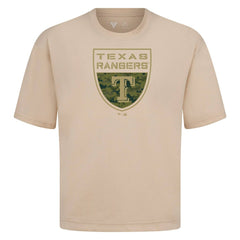 Texas Rangers Levelwear Oversized Luxe Signature Knit Buckler T-Shirt Khaki