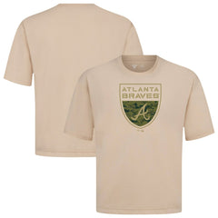 Atlanta Braves Levelwear Oversized Luxe Signature Knit Buckler T-Shirt Khaki