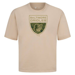 Baltimore Orioles Levelwear Oversized Luxe Signature Knit Buckler T-Shirt Khaki