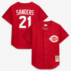 Deion Sanders Cincinnati Reds Cooperstown Mesh Batting Practice Button-Up Jersey Red