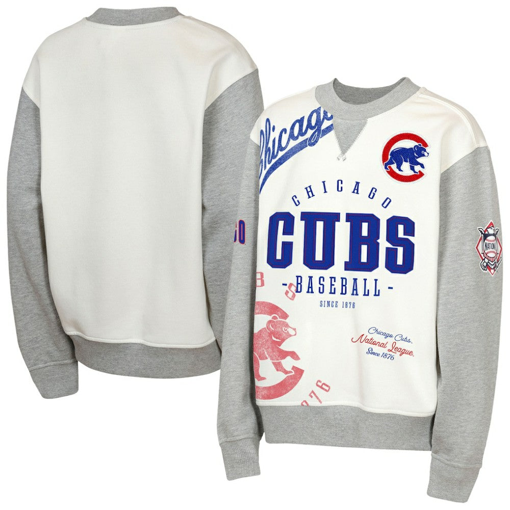 Chicago Cubs Outerstuff Youth Big League Power Hit Fleece Sweatshirt Cream/Gray