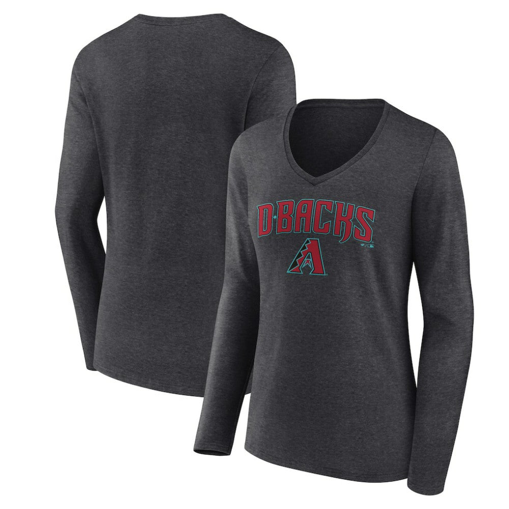 Arizona Diamondbacks Women's Team Lockup Long Sleeve V-Neck T-Shirt Charcoal