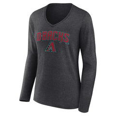 Arizona Diamondbacks Women's Team Lockup Long Sleeve V-Neck T-Shirt Charcoal