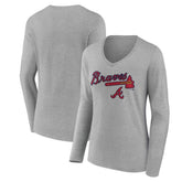 Atlanta Braves Women's Team Lockup Long Sleeve V-Neck T-Shirt Gray