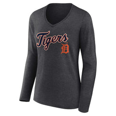 Detroit Tigers Women's Team Lockup Long Sleeve V-Neck T-Shirt Charcoal