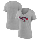 Atlanta Braves Women's Team Lockup V-Neck T-Shirt Gray