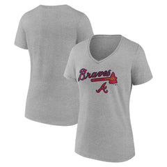 Atlanta Braves Women's Team Lockup V-Neck T-Shirt Gray