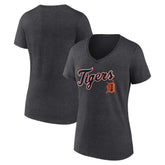Detroit Tigers Women's Team Lockup V-Neck T-Shirt Charcoal
