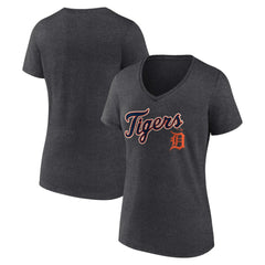 Detroit Tigers Women's Team Lockup V-Neck T-Shirt Charcoal