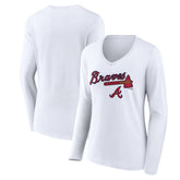 Atlanta Braves Women's Team Lockup Long Sleeve V-Neck T-Shirt White