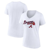 Atlanta Braves Women's Team Lockup V-Neck T-Shirt White