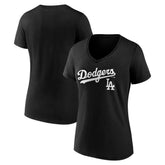 Los Angeles Dodgers Women's Team Lockup V-Neck T-Shirt Black