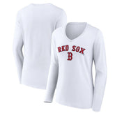 Boston Red Sox Women's Team Lockup Long Sleeve V-Neck T-Shirt White