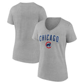 Chicago Cubs Women's Team Lockup V-Neck T-Shirt Gray