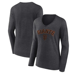 San Francisco Giants Women's Team Lockup Long Sleeve V-Neck T-Shirt Charcoal