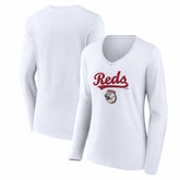 Cincinnati Reds Women's Team Lockup Long Sleeve V-Neck T-Shirt White