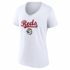 Cincinnati Reds Women's Team Lockup V-Neck T-Shirt White