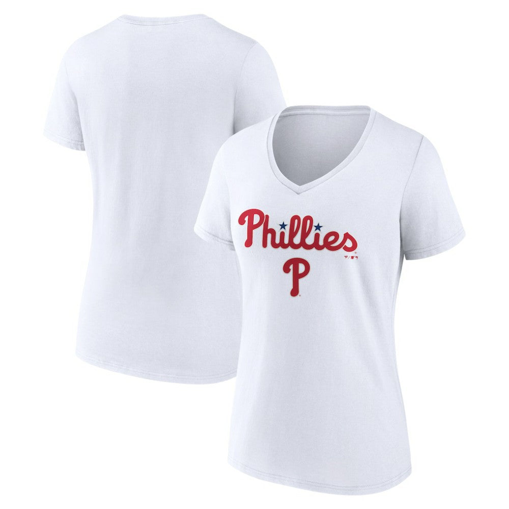 Philadelphia Phillies Women's Team Lockup V-Neck T-Shirt White