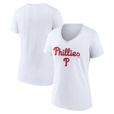 Philadelphia Phillies Women's Team Lockup V-Neck T-Shirt White