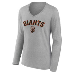 San Francisco Giants Women's Team Lockup Long Sleeve V-Neck T-Shirt Gray