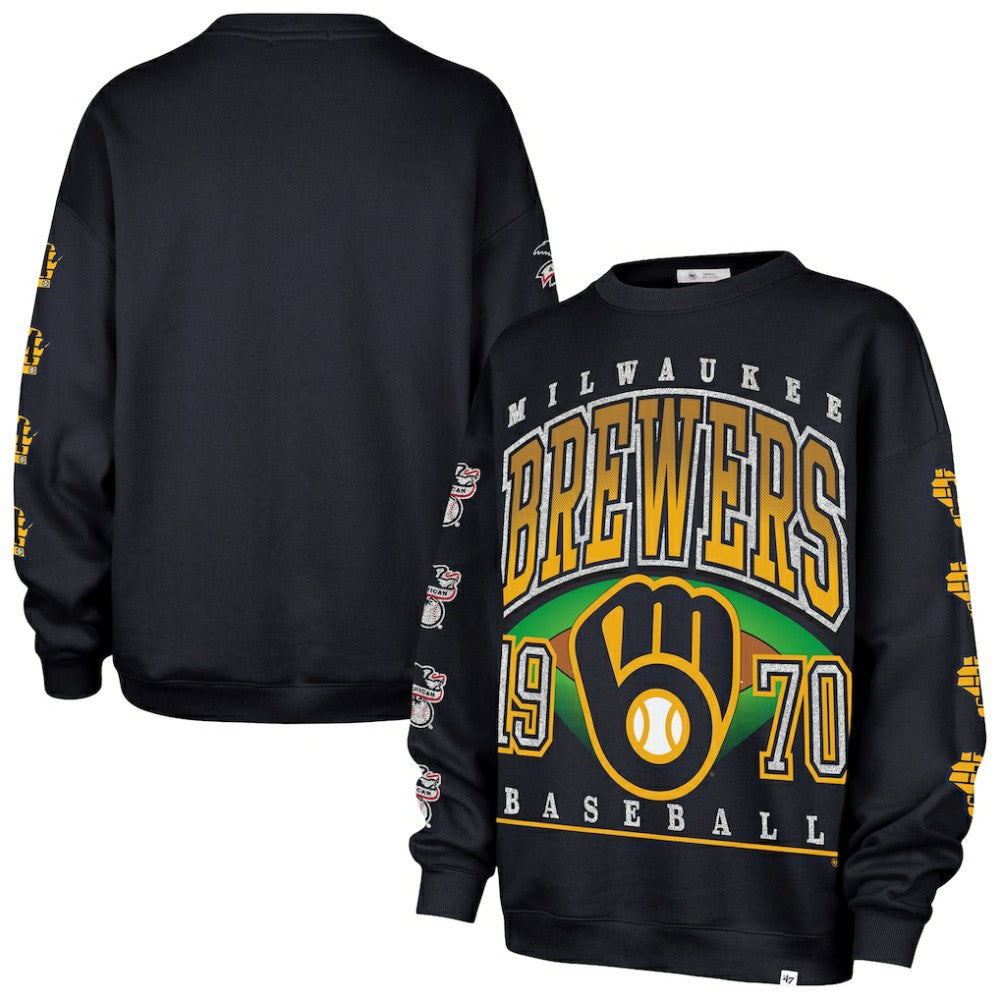 Milwaukee Brewers Women's Trendy Team Go Big Oversized Sweatshirt Navy