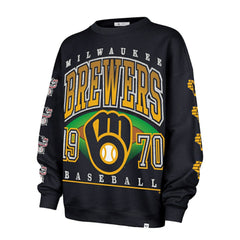 Milwaukee Brewers Women's Trendy Team Go Big Oversized Sweatshirt Navy