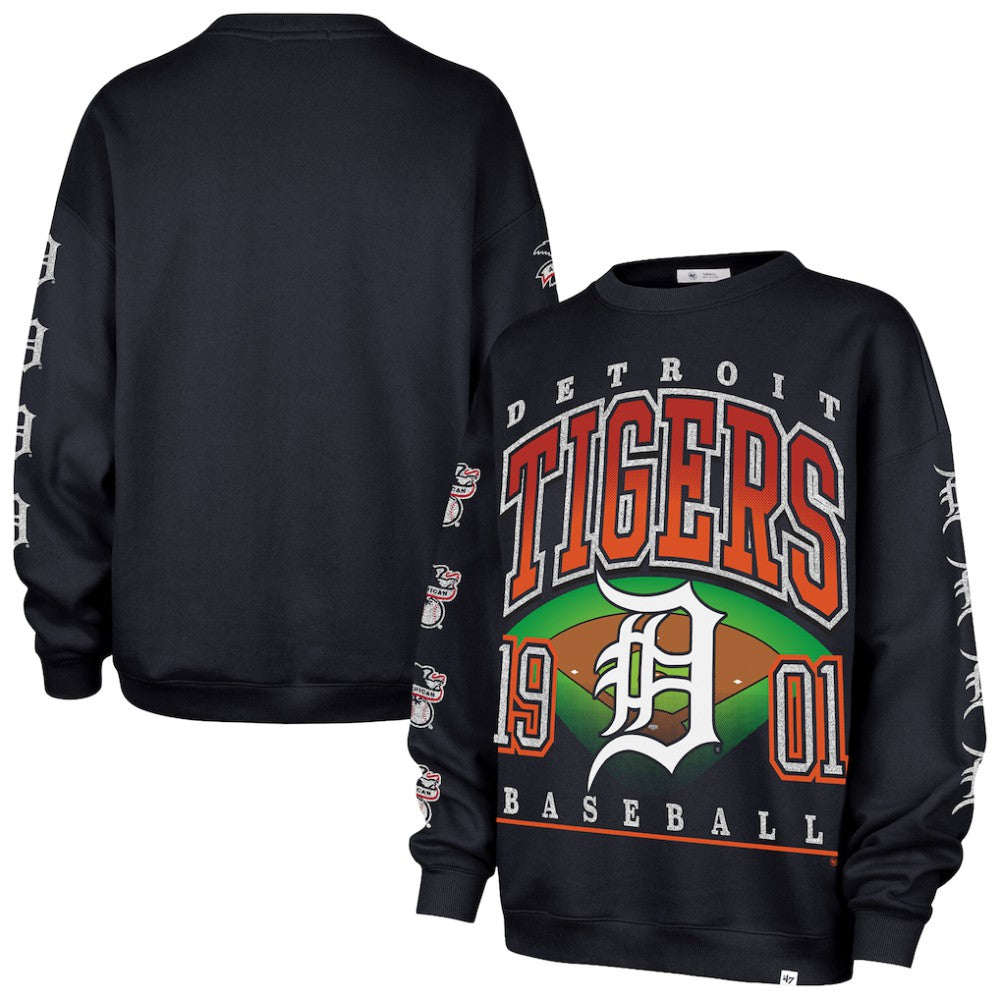 Detroit Tigers Women's Trendy Team Go Big Oversized Sweatshirt Navy