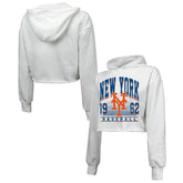New York Mets Majestic Threads Women's Cropped Have A Field Day Tri-Blend Hoodie White
