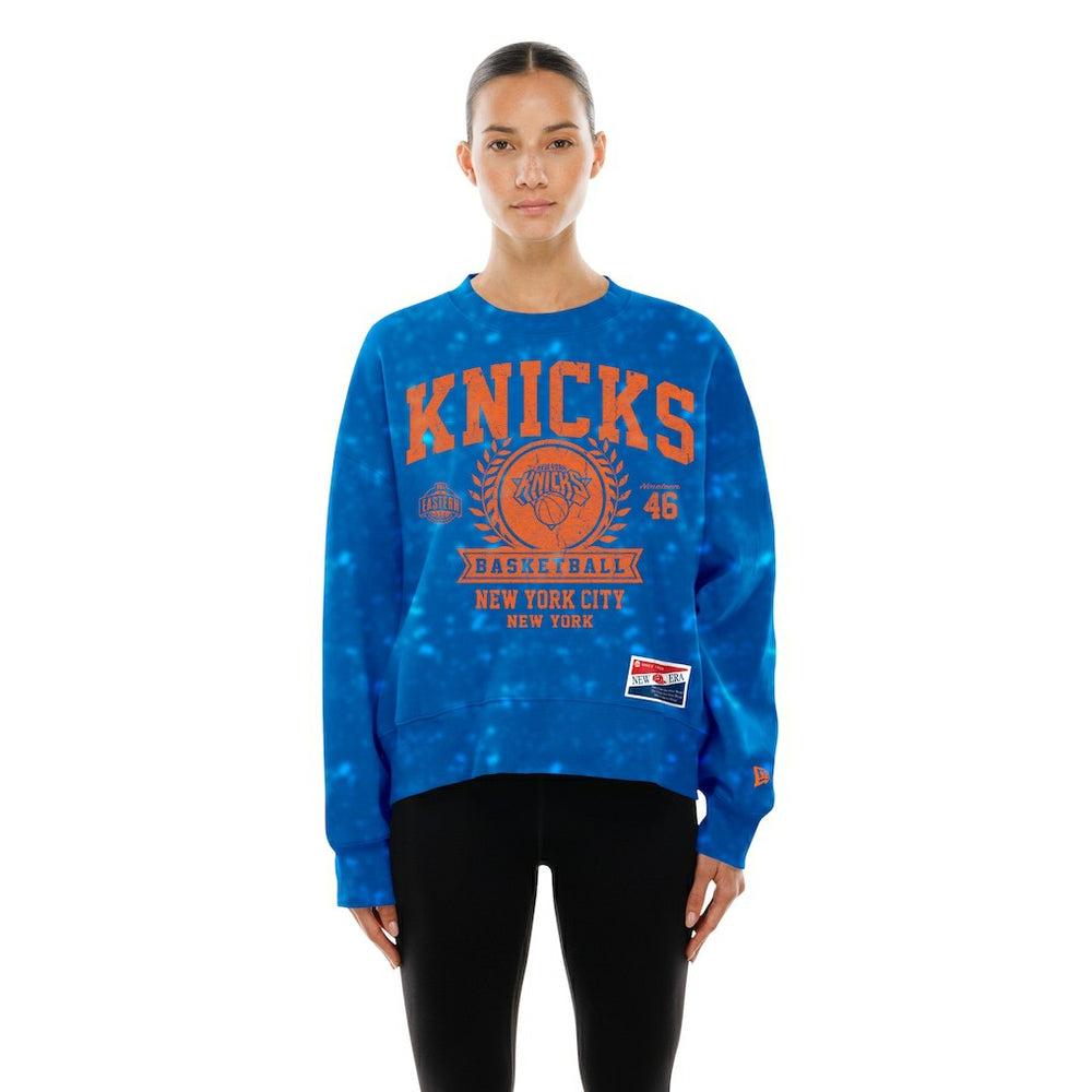 New York Knicks Women's Throwback Collection Mineral Wash Crewneck Sweatshirt - Blue sale