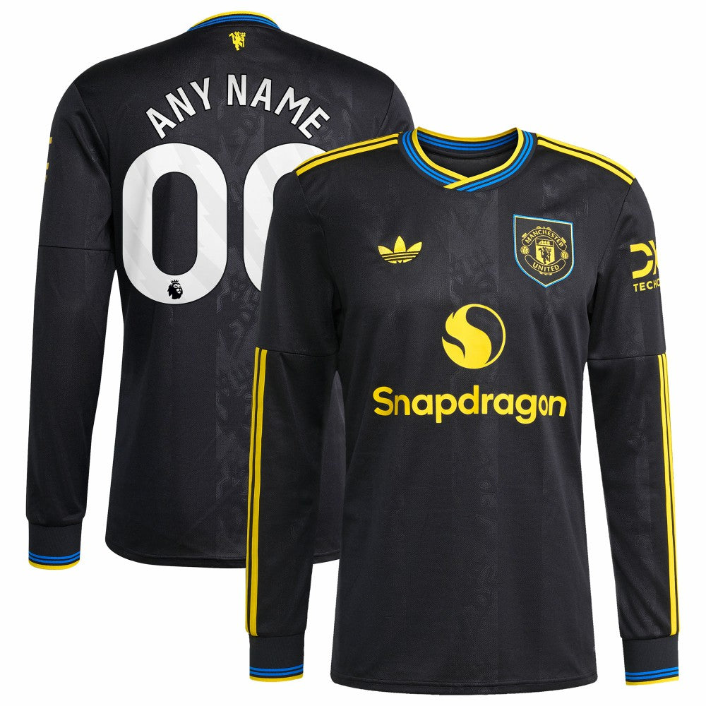 Manchester United 2025/26 Third Replica Long Sleeve Custom Jersey - Black for sale